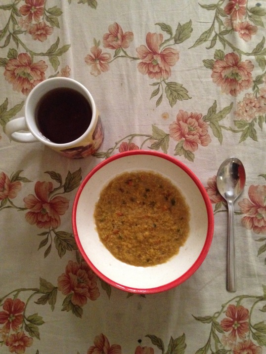 My favourite way to eat masala oats -in bed with coffee!