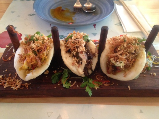 Baos (from left) Lamb, Duck and Chicken